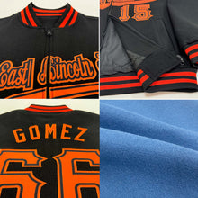 Load image into Gallery viewer, Custom Light Blue Black-Gray Bomber Varsity Letterman Two Tone Zipper Jacket