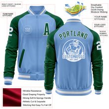 Load image into Gallery viewer, Custom Light Blue White-Kelly Green Bomber Varsity Letterman Two Tone Zipper Jacket