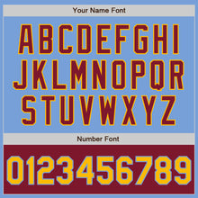 Load image into Gallery viewer, Custom Light Blue Gold-Crimson Bomber Varsity Letterman Two Tone Zipper Jacket