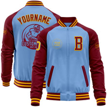 Load image into Gallery viewer, Custom Light Blue Gold-Crimson Bomber Varsity Letterman Two Tone Zipper Jacket