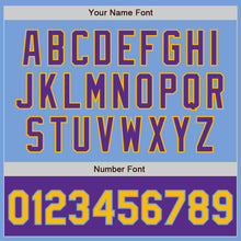 Load image into Gallery viewer, Custom Light Blue Gold-Purple Bomber Varsity Letterman Two Tone Zipper Jacket