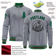 Load image into Gallery viewer, Custom Gray Kelly Green Black-Cream Bomber Varsity Letterman Zipper Jacket