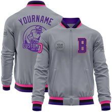 Load image into Gallery viewer, Custom Gray Pink Black-Purple Bomber Varsity Letterman Zipper Jacket