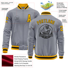 Load image into Gallery viewer, Custom Gray Gold-Black Bomber Varsity Letterman Zipper Jacket