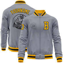 Load image into Gallery viewer, Custom Gray Gold-Black Bomber Varsity Letterman Zipper Jacket