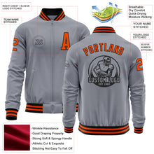 Load image into Gallery viewer, Custom Gray Orange-Black Bomber Varsity Letterman Zipper Jacket