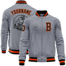 Load image into Gallery viewer, Custom Gray Black-Orange Bomber Varsity Letterman Zipper Jacket