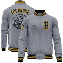 Load image into Gallery viewer, Custom Gray Black-Old Gold Bomber Varsity Letterman Zipper Jacket