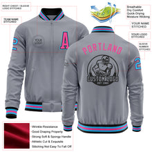 Load image into Gallery viewer, Custom Gray Sky Blue Black-Pink Bomber Varsity Letterman Zipper Jacket