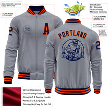 Load image into Gallery viewer, Custom Gray Navy-Orange Bomber Varsity Letterman Zipper Jacket