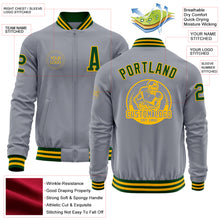 Load image into Gallery viewer, Custom Gray Green-Gold Bomber Varsity Letterman Zipper Jacket