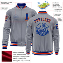 Load image into Gallery viewer, Custom Gray Royal-Orange Bomber Varsity Letterman Zipper Jacket