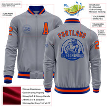 Load image into Gallery viewer, Custom Gray Orange-Royal Bomber Varsity Letterman Zipper Jacket