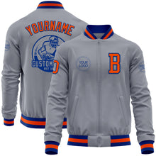 Load image into Gallery viewer, Custom Gray Orange-Royal Bomber Varsity Letterman Zipper Jacket