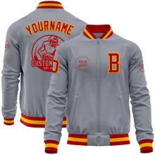 Load image into Gallery viewer, Custom Gray Red-Gold Bomber Varsity Letterman Zipper Jacket