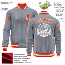 Load image into Gallery viewer, Custom Gray Orange-White Bomber Varsity Letterman Zipper Jacket