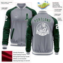 Load image into Gallery viewer, Custom Gray White-Green Bomber Varsity Letterman Two Tone Zipper Jacket