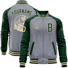 Load image into Gallery viewer, Custom Gray Cream-Green Bomber Varsity Letterman Two Tone Zipper Jacket