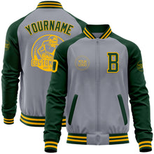 Load image into Gallery viewer, Custom Gray Gold-Green Bomber Varsity Letterman Two Tone Zipper Jacket
