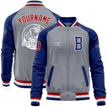 Load image into Gallery viewer, Custom Gray Red-Royal Bomber Varsity Letterman Two Tone Zipper Jacket