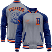 Load image into Gallery viewer, Custom Gray Orange-Royal Bomber Varsity Letterman Two Tone Zipper Jacket