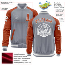 Load image into Gallery viewer, Custom Gray White-Texas Orange Bomber Varsity Letterman Two Tone Zipper Jacket