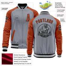 Load image into Gallery viewer, Custom Gray Black-Texas Orange Bomber Varsity Letterman Two Tone Zipper Jacket
