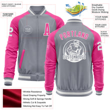 Load image into Gallery viewer, Custom Gray White-Pink Bomber Varsity Letterman Two Tone Zipper Jacket