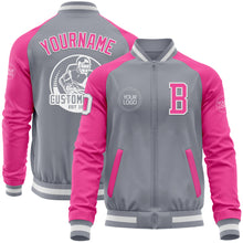 Load image into Gallery viewer, Custom Gray White-Pink Bomber Varsity Letterman Two Tone Zipper Jacket