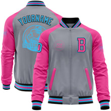Load image into Gallery viewer, Custom Gray Sky Blue Black-Pink Bomber Varsity Letterman Two Tone Zipper Jacket