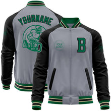 Load image into Gallery viewer, Custom Gray Kelly Green Cream-Black Bomber Varsity Letterman Two Tone Zipper Jacket