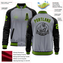 Load image into Gallery viewer, Custom Gray Neon Green-Black Bomber Varsity Letterman Two Tone Zipper Jacket