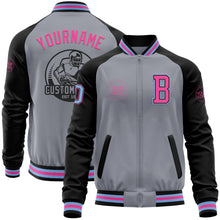 Load image into Gallery viewer, Custom Gray Light Blue Black-Pink Bomber Varsity Letterman Two Tone Zipper Jacket