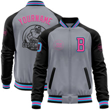 Load image into Gallery viewer, Custom Gray Sky Blue Black-Pink Bomber Varsity Letterman Two Tone Zipper Jacket