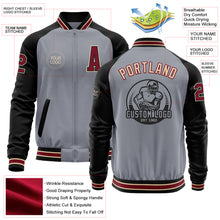 Load image into Gallery viewer, Custom Gray Crimson Black-City Cream Bomber Varsity Letterman Two Tone Zipper Jacket