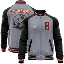 Load image into Gallery viewer, Custom Gray Crimson Black-City Cream Bomber Varsity Letterman Two Tone Zipper Jacket
