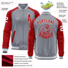 Load image into Gallery viewer, Custom Gray White-Red Bomber Varsity Letterman Two Tone Zipper Jacket