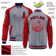 Load image into Gallery viewer, Custom Gray Navy-Red Bomber Varsity Letterman Two Tone Zipper Jacket