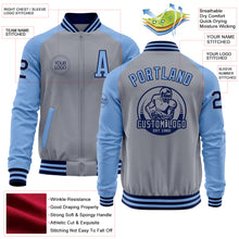 Load image into Gallery viewer, Custom Gray Navy-Light Blue Bomber Varsity Letterman Two Tone Zipper Jacket