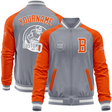 Load image into Gallery viewer, Custom Gray White-Orange Bomber Varsity Letterman Two Tone Zipper Jacket
