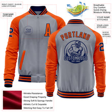 Load image into Gallery viewer, Custom Gray Navy-Orange Bomber Varsity Letterman Two Tone Zipper Jacket