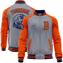 Load image into Gallery viewer, Custom Gray Navy-Orange Bomber Varsity Letterman Two Tone Zipper Jacket