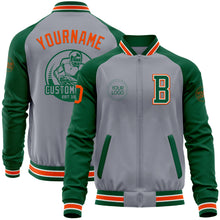 Load image into Gallery viewer, Custom Gray Orange-Kelly Green Varsity Letterman Two Tone Zipper Jacket
