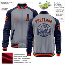 Load image into Gallery viewer, Custom Gray Orange-Navy Varsity Letterman Two Tone Zipper Jacket
