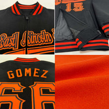 Load image into Gallery viewer, Custom Orange Black Bomber Varsity Letterman Zipper Jacket