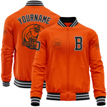 Load image into Gallery viewer, Custom Orange Black-Gray Bomber Varsity Letterman Zipper Jacket
