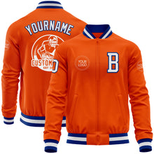 Load image into Gallery viewer, Custom Orange White-Royal Bomber Varsity Letterman Zipper Jacket