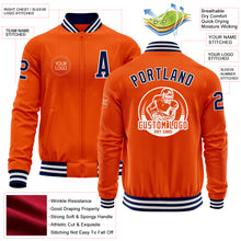 Load image into Gallery viewer, Custom Orange Navy-White Bomber Varsity Letterman Zipper Jacket