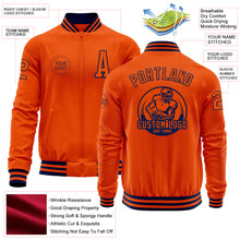 Load image into Gallery viewer, Custom Orange Navy Bomber Varsity Letterman Zipper Jacket