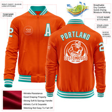 Load image into Gallery viewer, Custom Orange White-Aqua Bomber Varsity Letterman Zipper Jacket